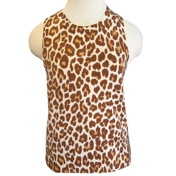 J.Crew Cashmere Leopard Animal Print Vest Tank Layer Top Sz M Cream Tan Preppy - Picture 1 of 9